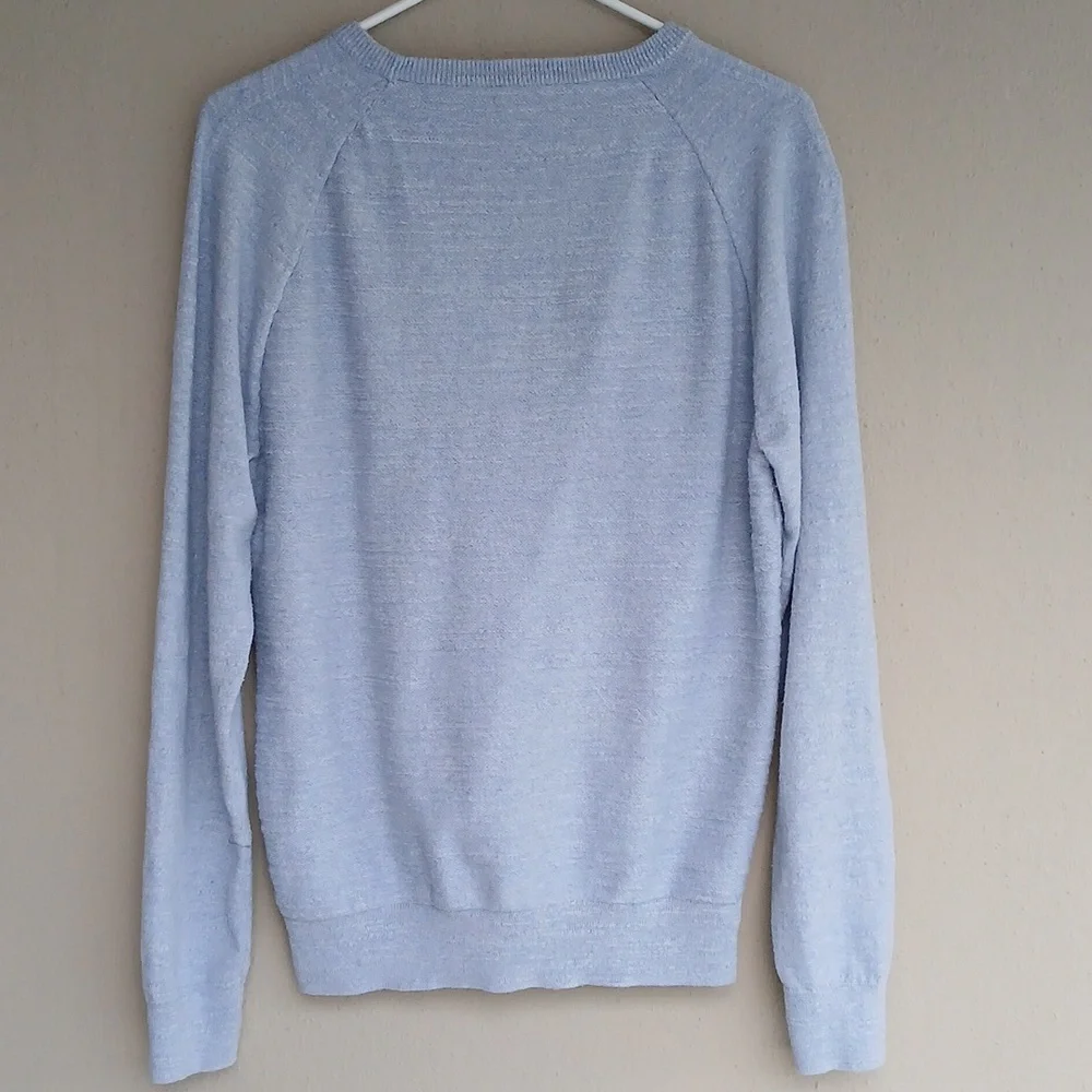 J Crew Men Slim Sweater Crewneck Pullover Size Medium Blue Cotton Raglan  C8445
